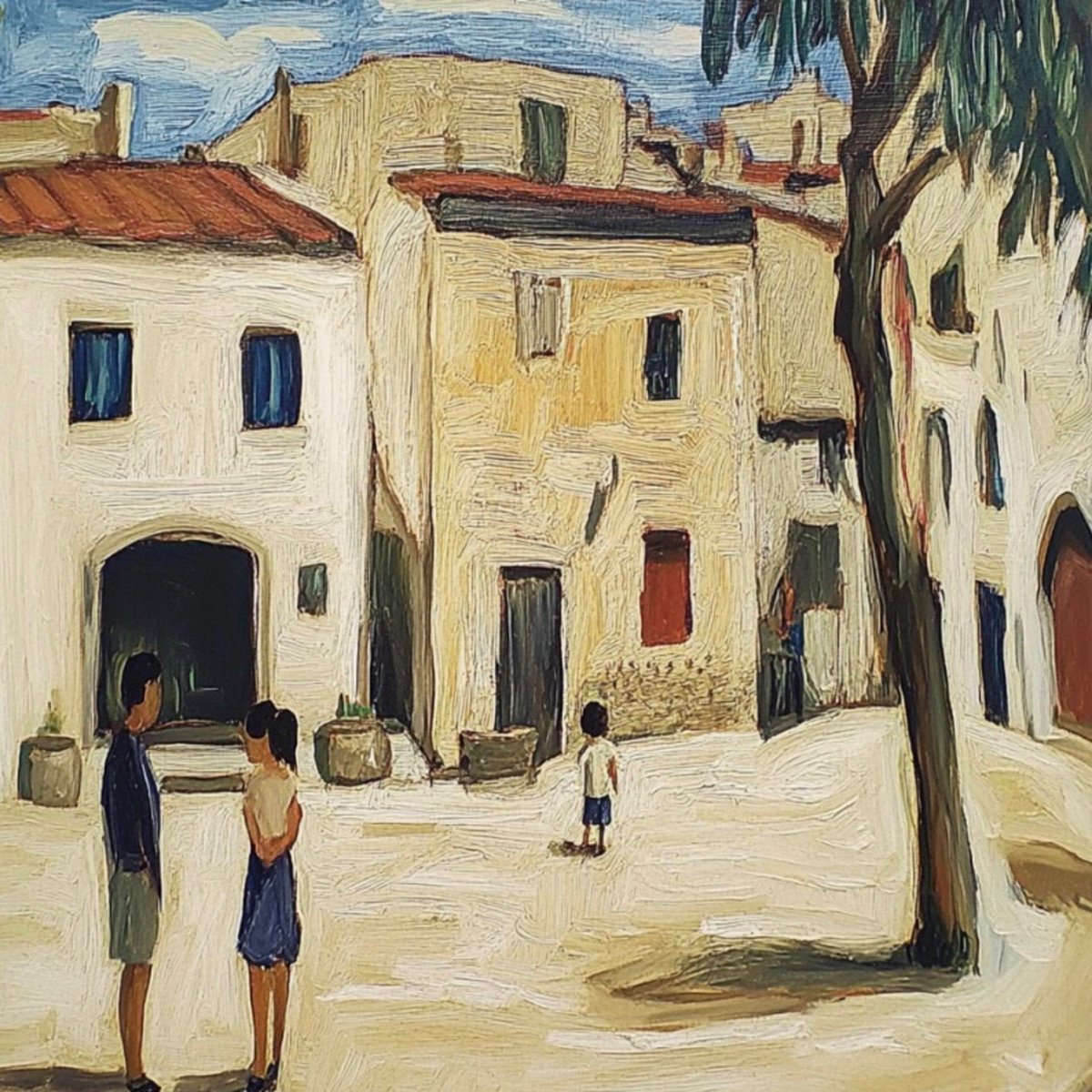 Impressionistic Cityscapes Print By Elena Avanesova, 31 X 31, Village In Mallorca, Original Artwork