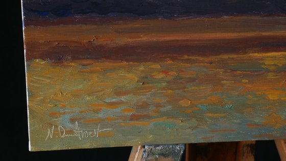 The Golden Sunset - original sunny landscape, painting
