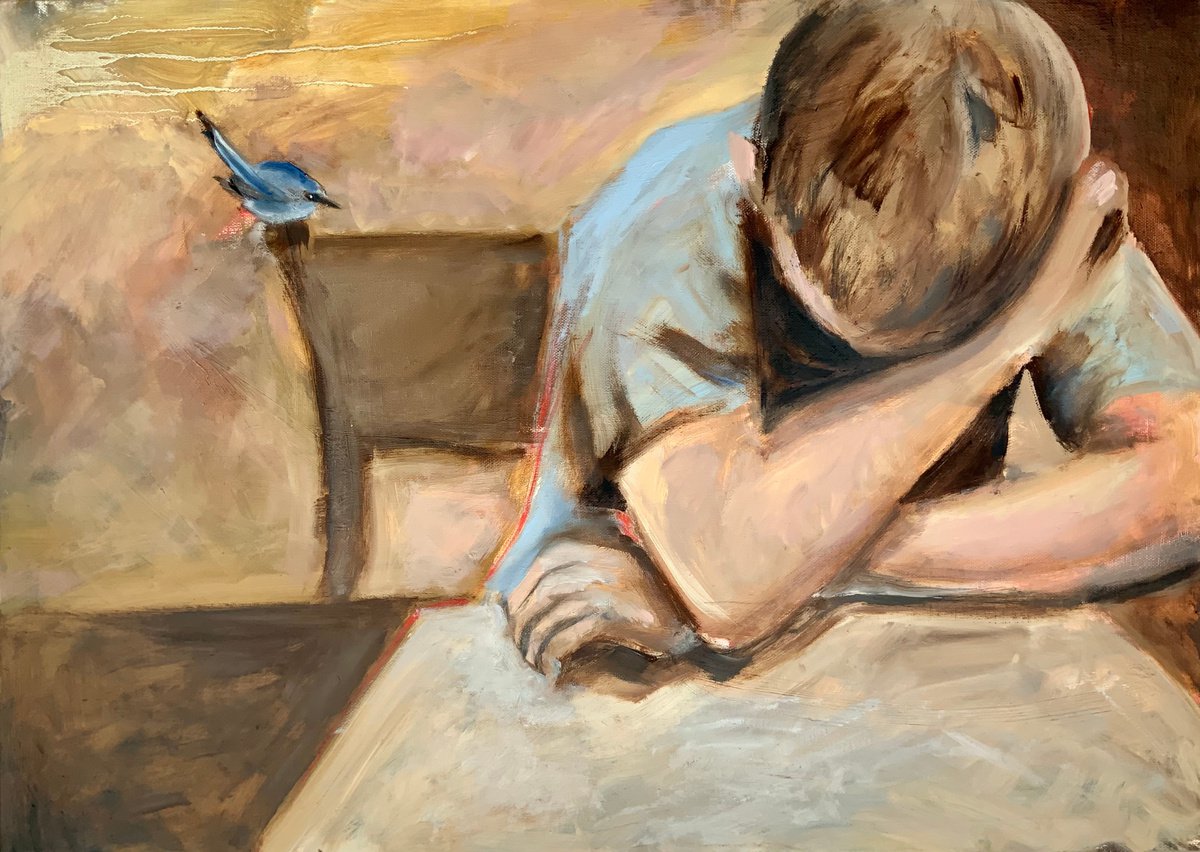 Expressive Portrait Oil Painting By Alexandra Jagoda (Ovcharenko), 28 X 20, The Quiet Inside, Original Artwork