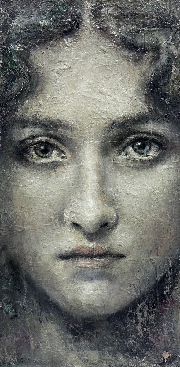 Surrealistic Portrait Oil Painting By Margarita Ivanova, 8 X 16", Eyes Contact, Original Artwork