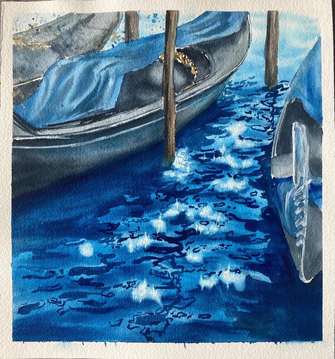 Impressionistic Landscape Watercolour By Valeria Golovenkina, 9 X 10", Gondola Polyptych #3, Original Artwork