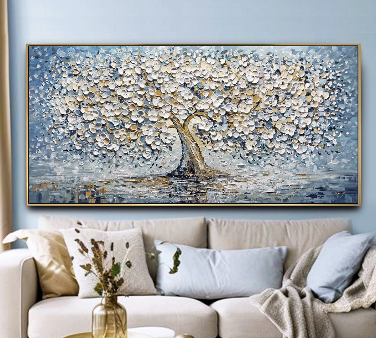 Abstract Landscape Acrylic Painting By Lana Guise, 60 X 29", Bloom Of Light, Original Artwork