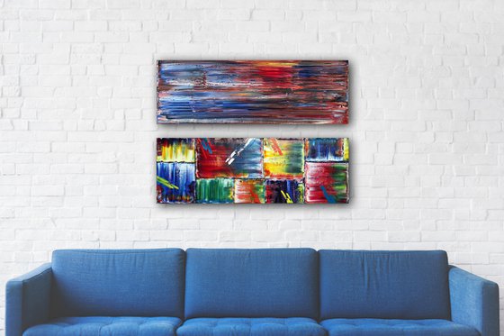 "Duel" - Save As A Series - Original PMS Abstract Oil Painting Diptych On Canvas - 36" x 24"