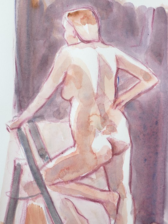 Standing female nude back study