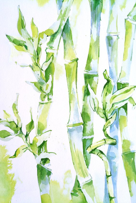 Original watercolor painting "Bamboo Life Energy"