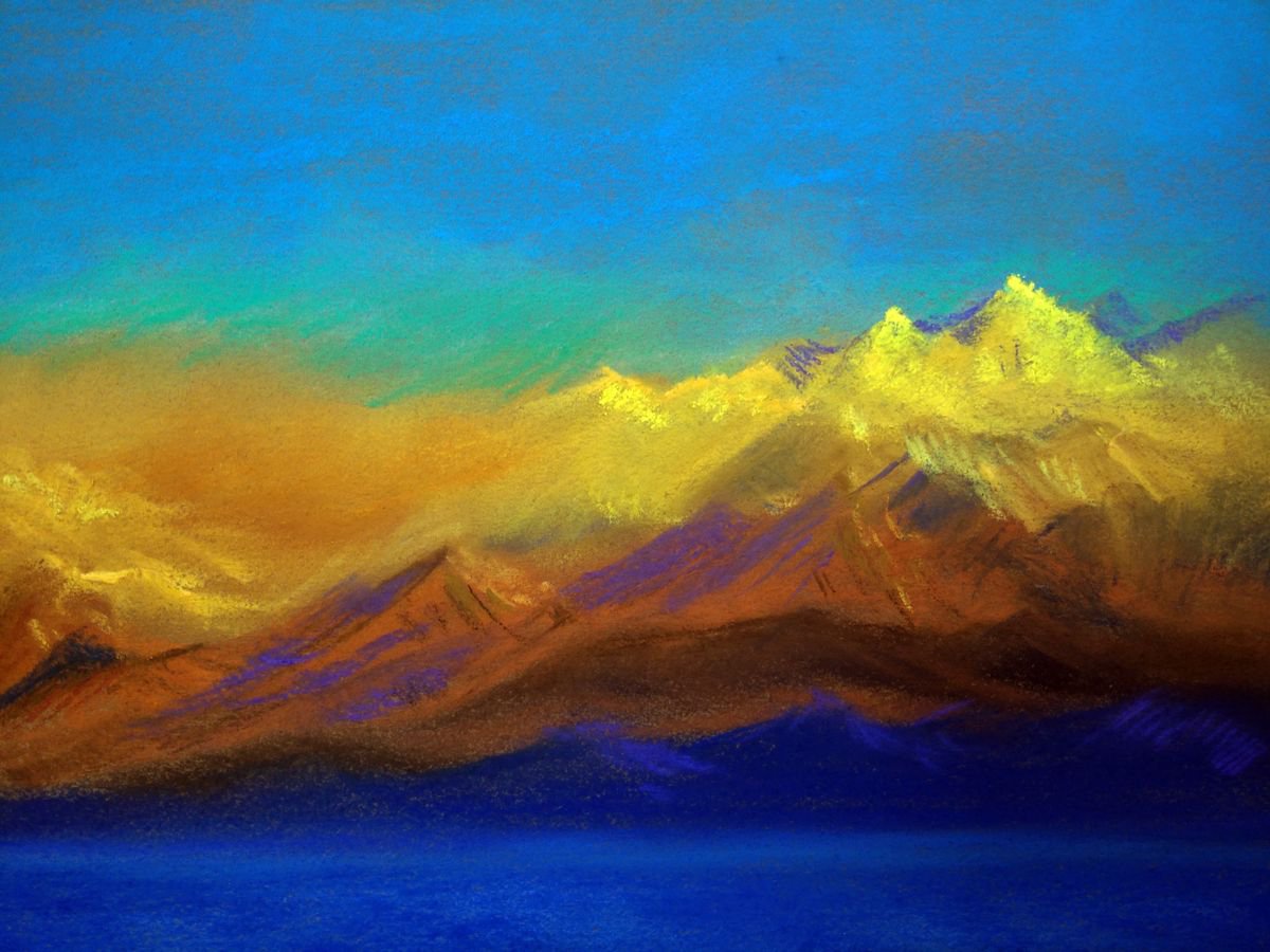 Himalayan Sunlit Landscape Pastel on paper 11.2x 8.0 by Asha Shenoy