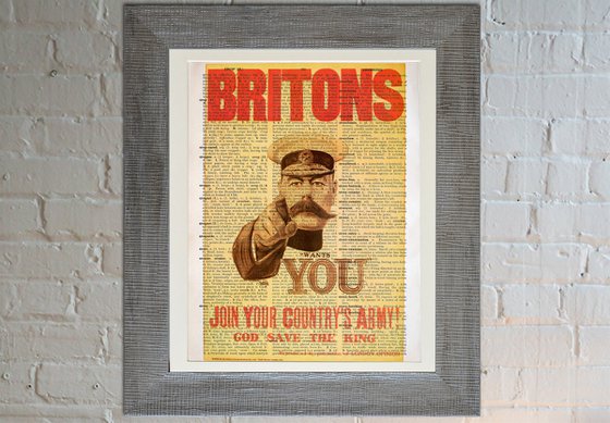 Britons: Join Your Country's Army! - Collage Art Print on Large Real English Dictionary Vintage Book Page