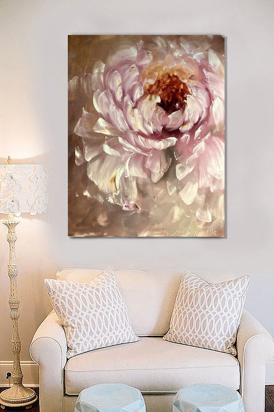 Beige abstract flower 1 - gentle peony art, delicate flowers.