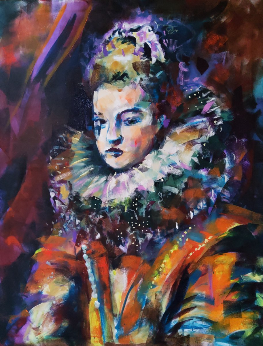 Expressive Portrait Acrylic Painting By Marina Del Pozo, 35 X 46", Dama 7, Original Artwork