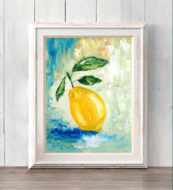 Lemon Painting Original Art Fruit Artwork Citrus Wall Art Small Kitchen Painting