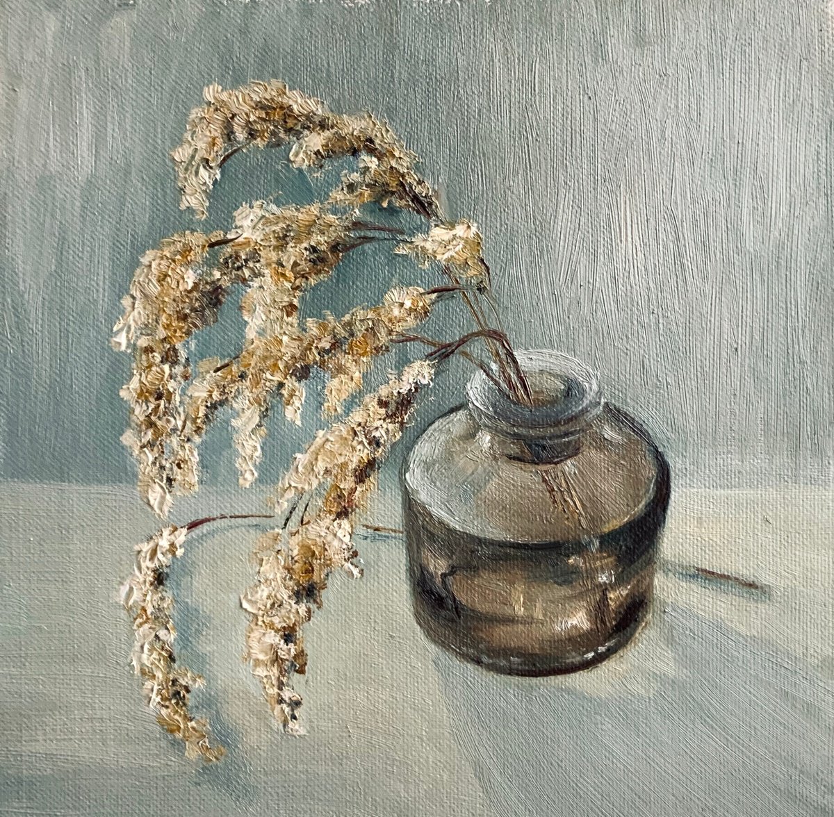 Impressionistic Still Life Oil Painting By Alena Post, 10 X 10, Grass, Scandinavian Bouquet, Original Artwork