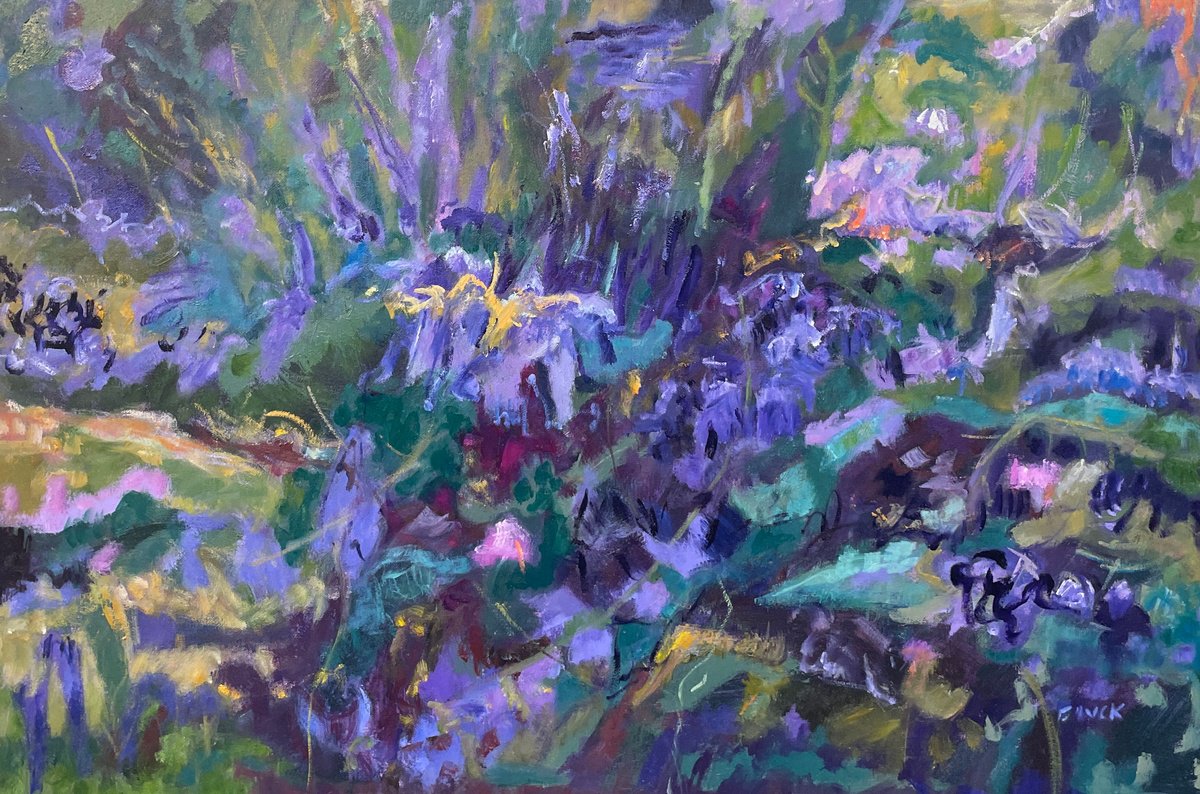 Abstract Botanical Oil Painting By Maureen Finck, 36 X 24", My Rosemary Is Also In Flower, Original Artwork