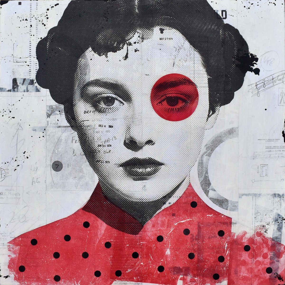 Urban And Pop Collage , 333_Portrait With Red Polka Dots By Manel Villalonga, 24 X 24, Artwork For Sale On Artfinder