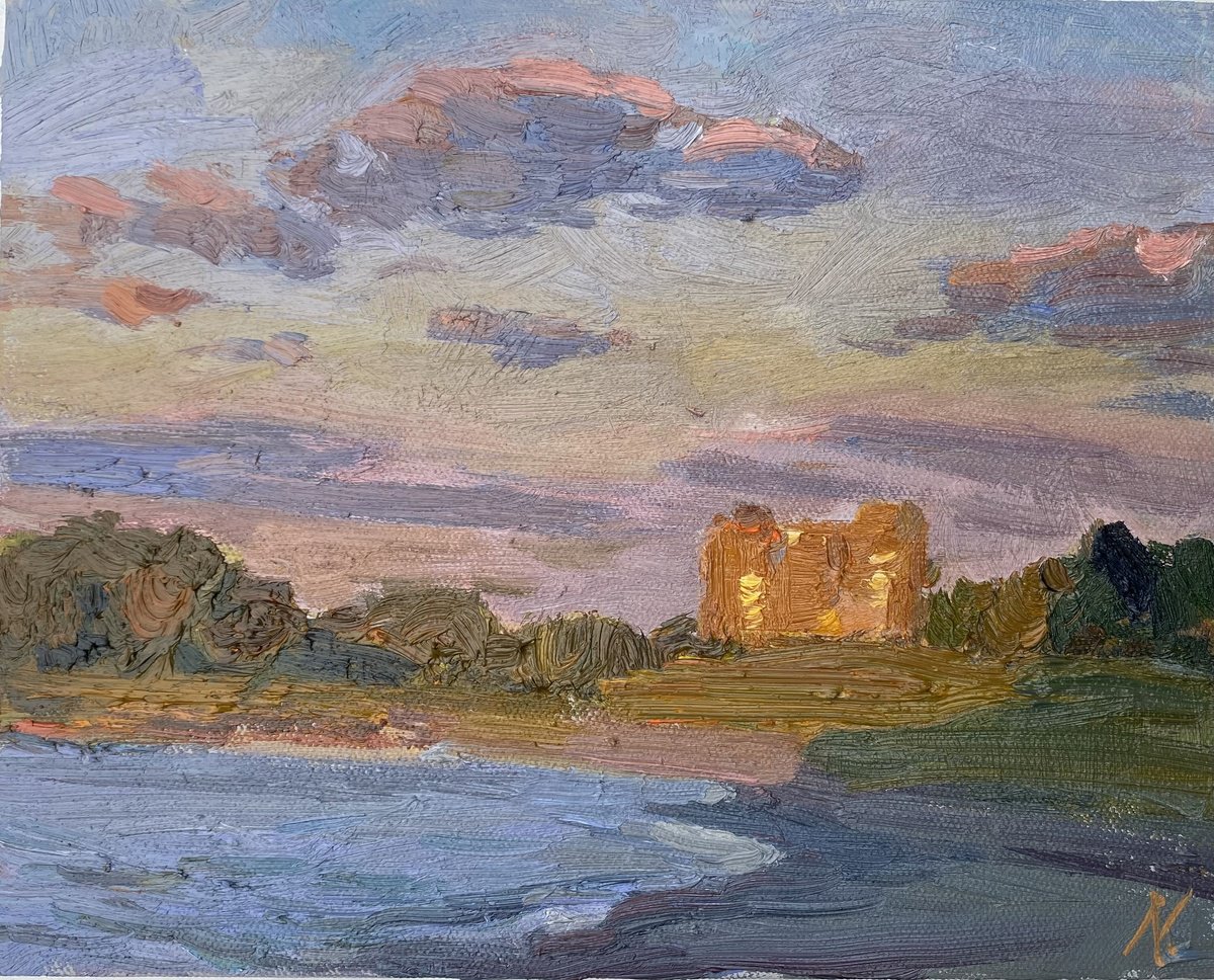 Impressionistic Landscape Oil Painting By Nataliia Nosyk, 10 X 8", Warm Evening, Original Artwork