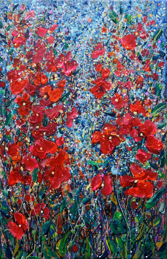 Joyful Red Wildflowers by OLena Art