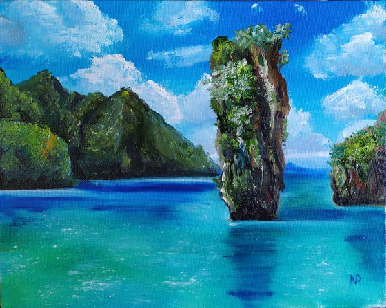 Bali, original small sea ocean sky oil painting, Gift bedroom painting