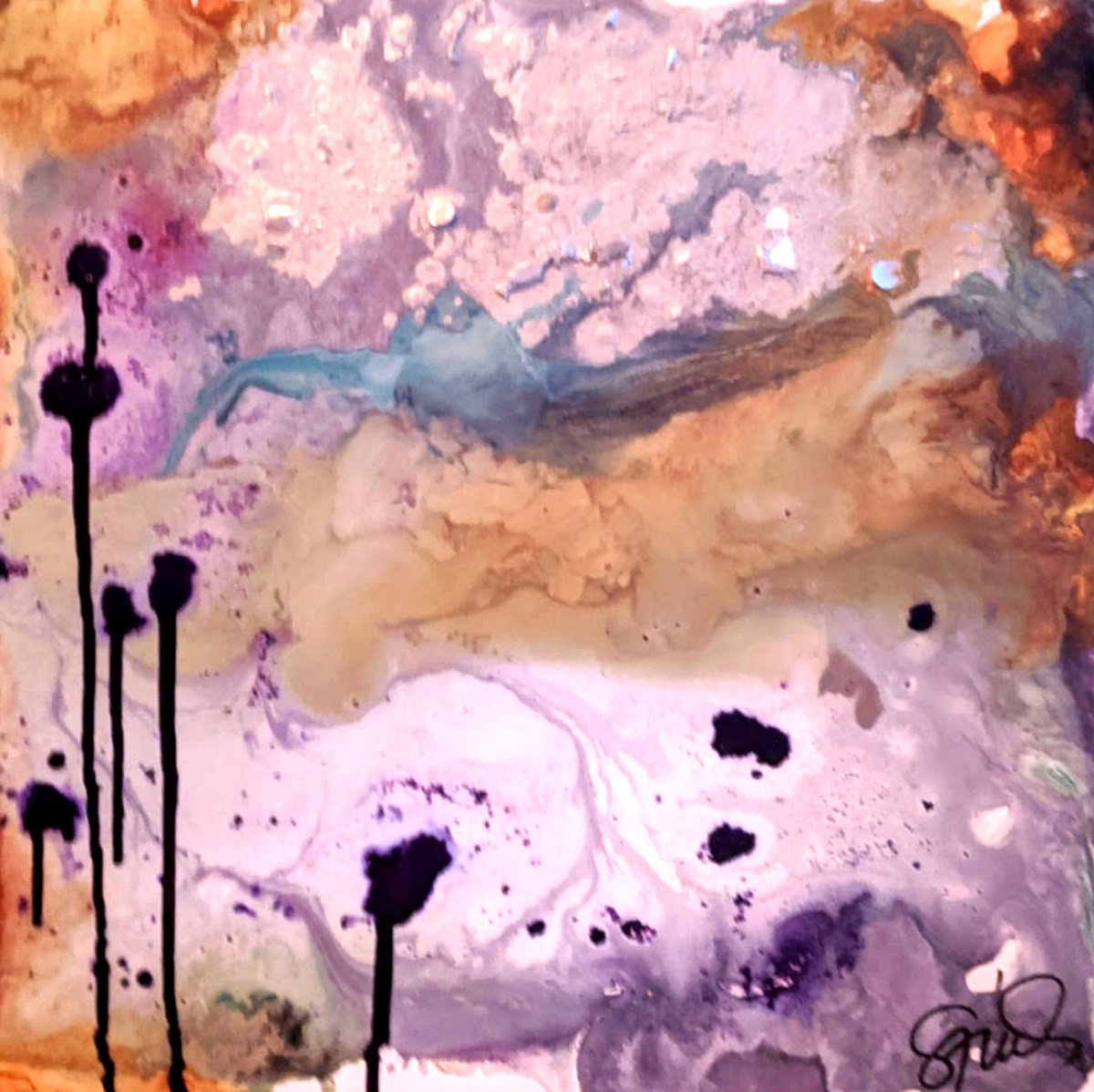 Abstract Painting By Shelli Finch, 12 X 12", Tricky Times, Original Artwork