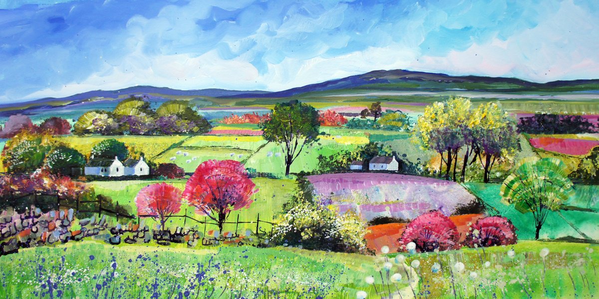 Patchwork Landscape By Julia Rigby, 28 X 14, Artwork For Sale On Artfinder