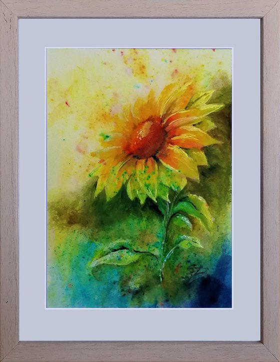 Sunflower in watercolour