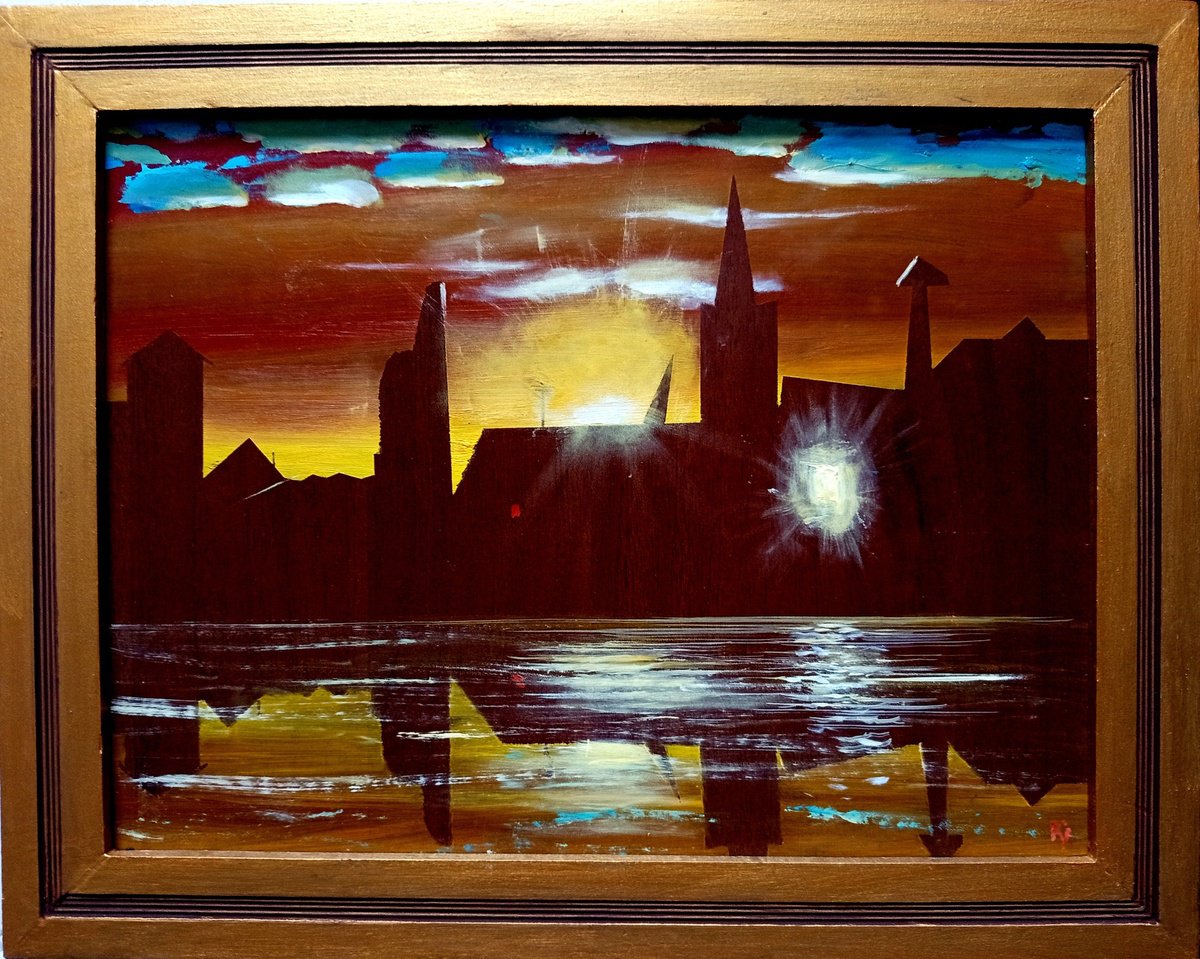 Urban And Pop Cityscapes Oil Painting By Serhiy Roy, 18 X 14", Awakening., Original Artwork