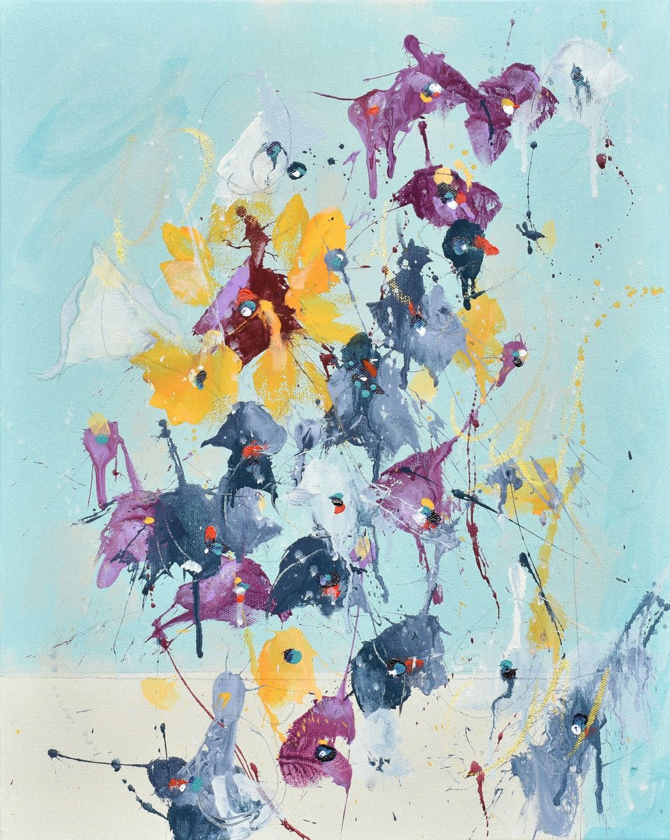 Abstract Still Life Acrylic Painting By Cynthia Ligeros, 16 X 20, Spring Dreams, Original Artwork