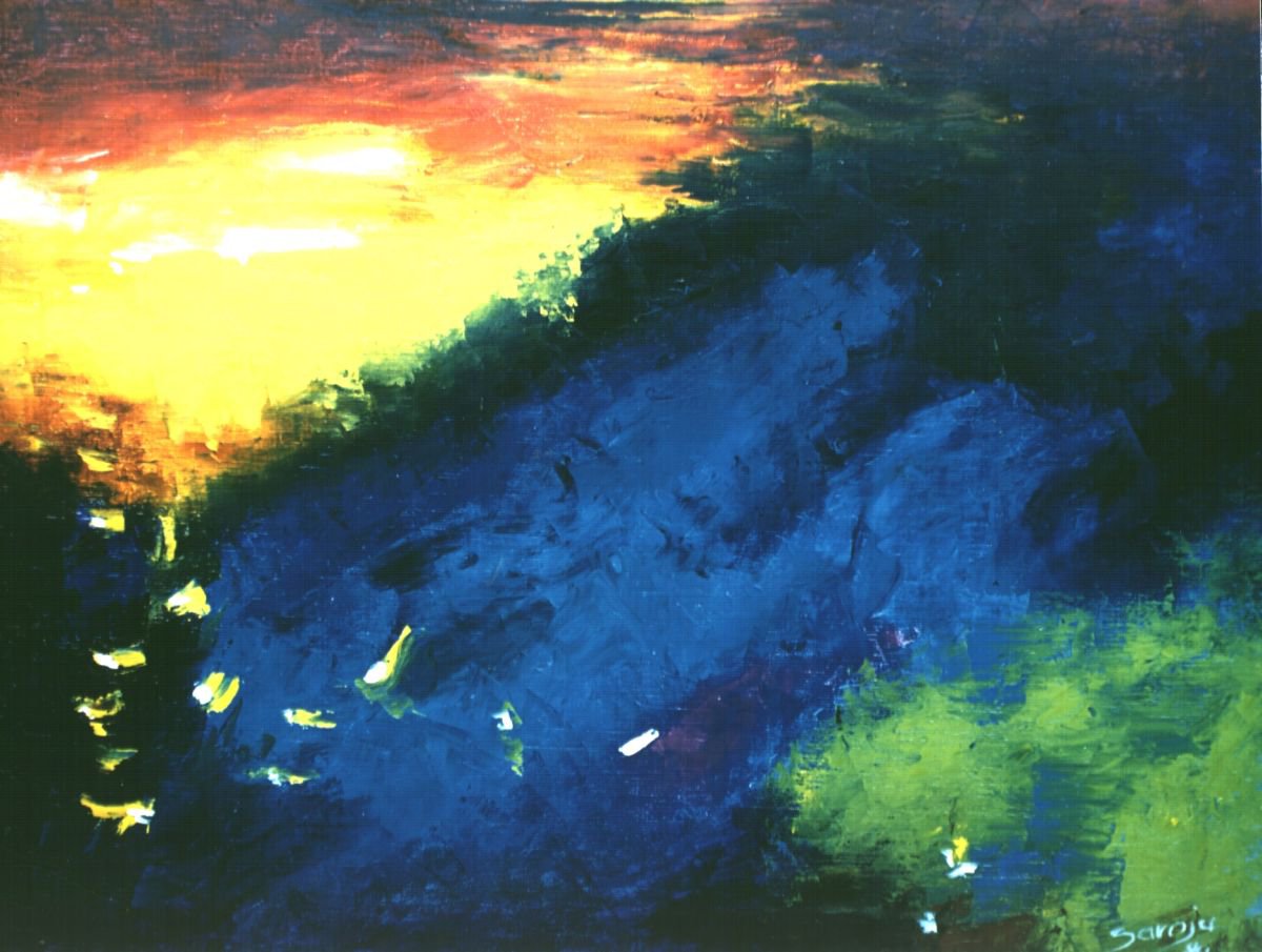 Abstract Landscape Oil Painting By Saroja Van Der Stegen, 31 X 24", Tidal Wave (Ref#:59-25P), Original Artwork