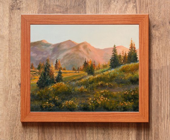 Mountain landscape with golden light