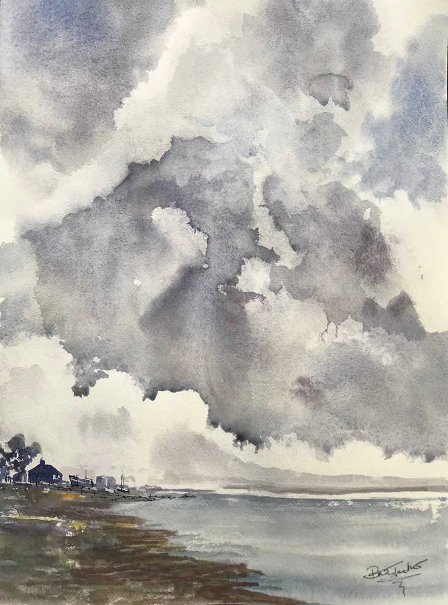 Impressionistic Landscape Watercolour By Brian Tucker, 13 X 18, Threatening Norfolk Sky, Original Artwork