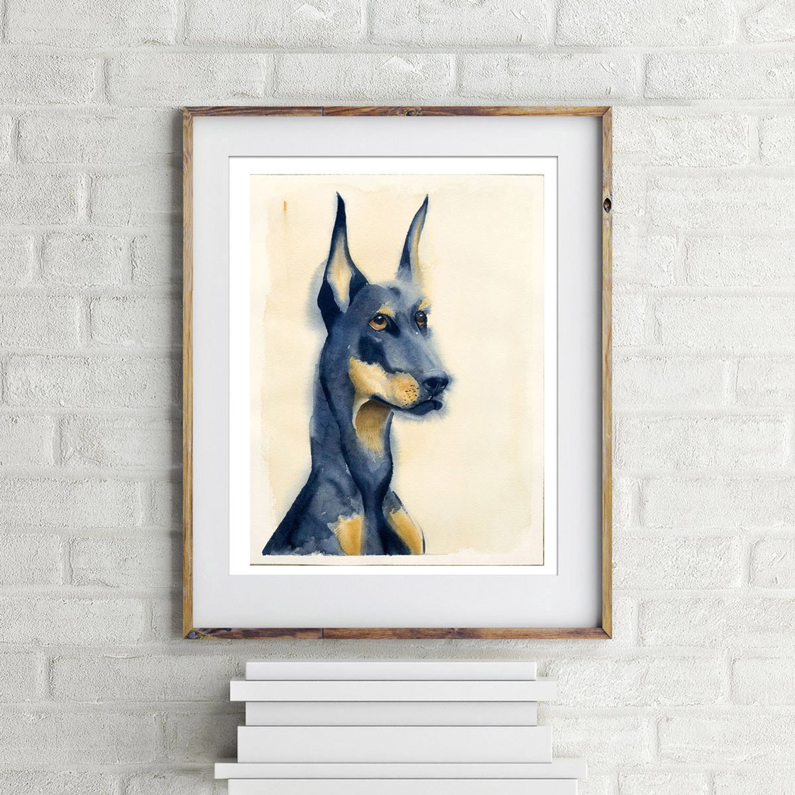 Doberman pinscher Dog portrait Watercolour by Olga Tchefranov ...