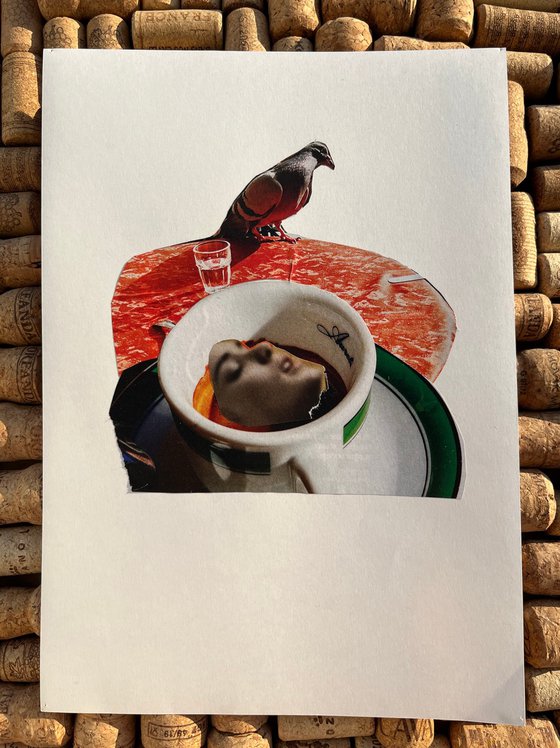 Coffee time Dove Woman Face Collage