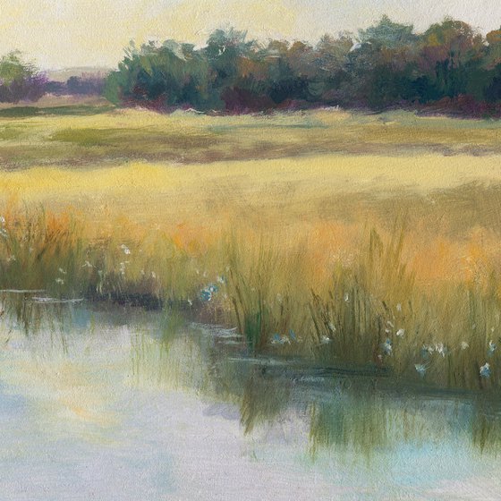 River at sunrise in soft tones