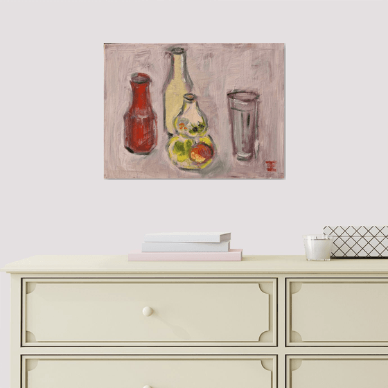 Still life with bottles and glass