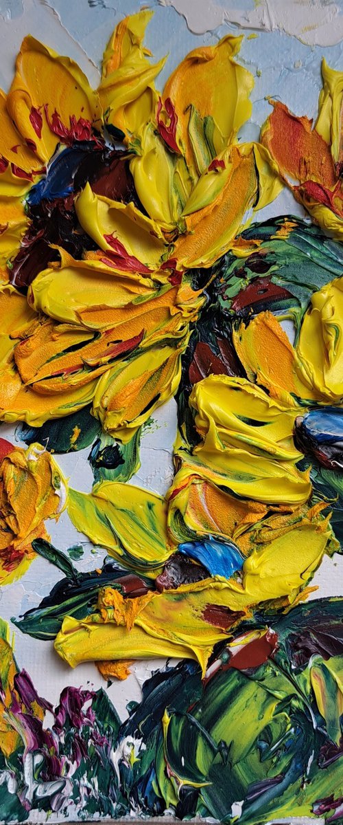 Sunflowers impasto painting by Oksana Fedorova