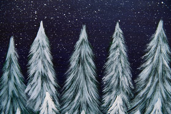 Starry night in winter woods