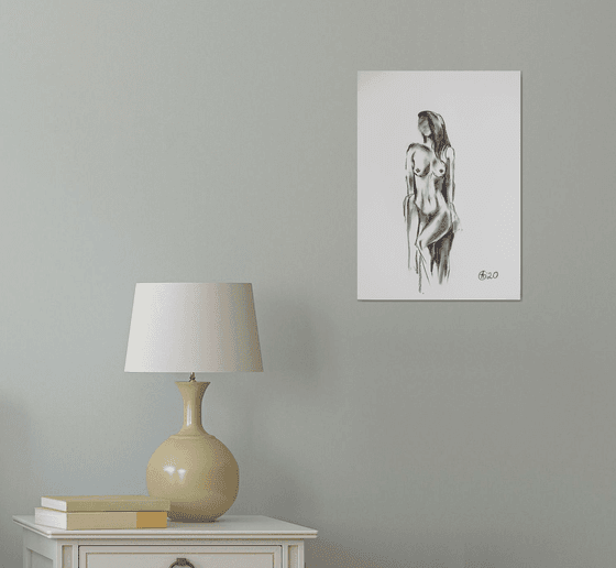 Nude in charcoal. 19. Black and white minimalistic female girl beauty body positive