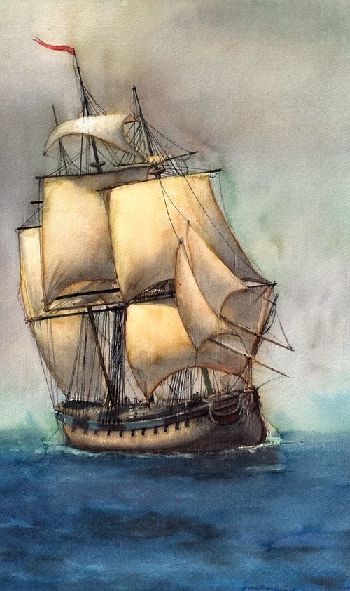 Old Sailing Ship in the Sea by REME Jr.