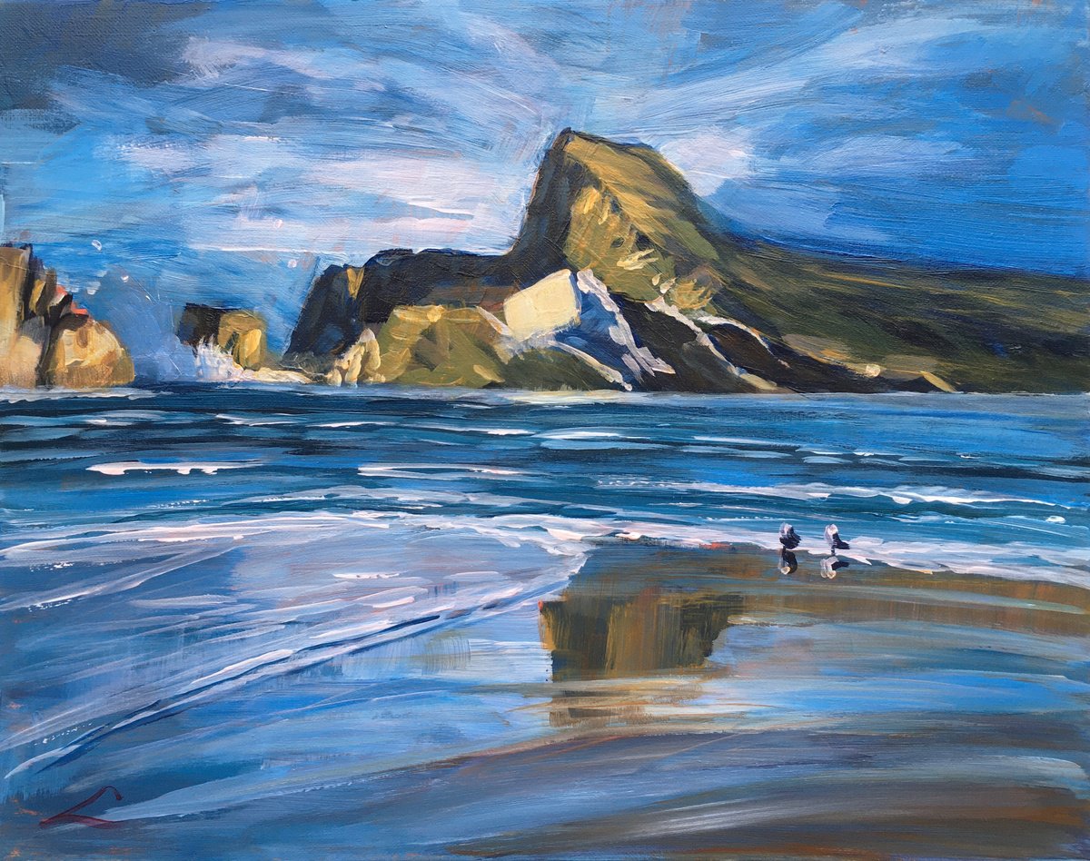 Impressionistic Landscape Oil Painting By Elena Sokolova, 20 X 16, Seascape With Rocks, Original Artwork