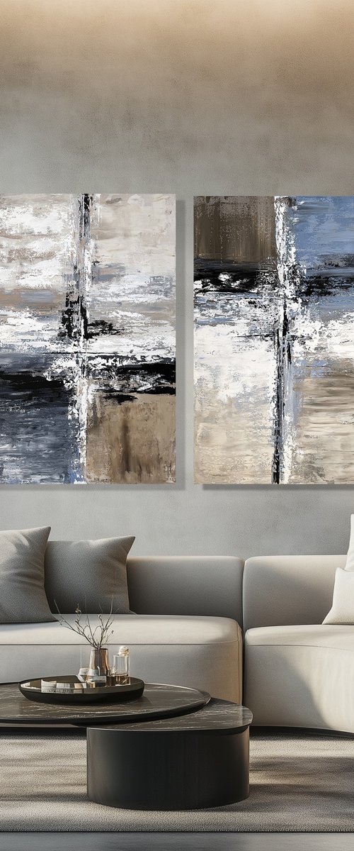 Neutral Beige Blue Large by Tatiana Malinovscaia