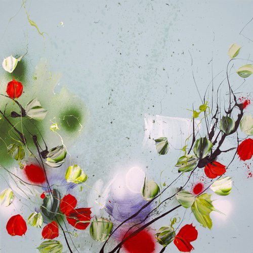 "Nature #3” acrylic square artwork with roses 50x50cm by Anastassia Skopp