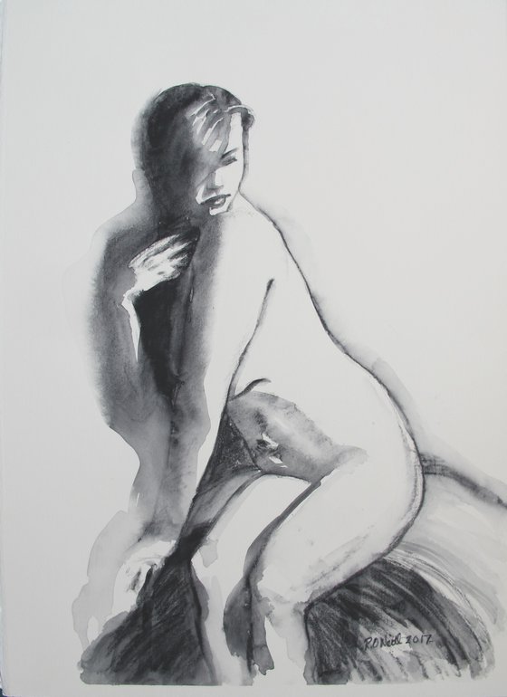 Seated female nude b/w