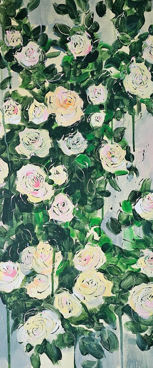 Blooming abstract rose garden in pale yellow by Ksenia June