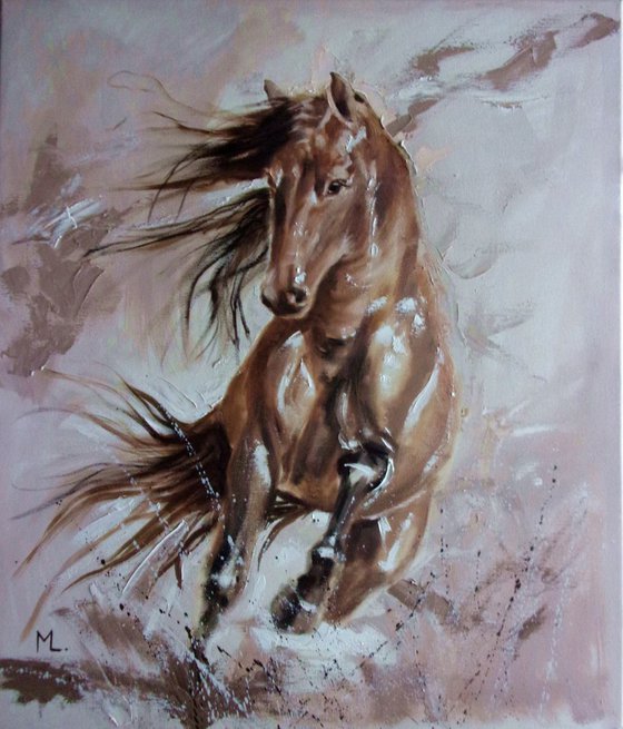 MONIKA LUNIAK " HORSE " -   original oil painting on canvas, gift,  PALETTE KNIFE