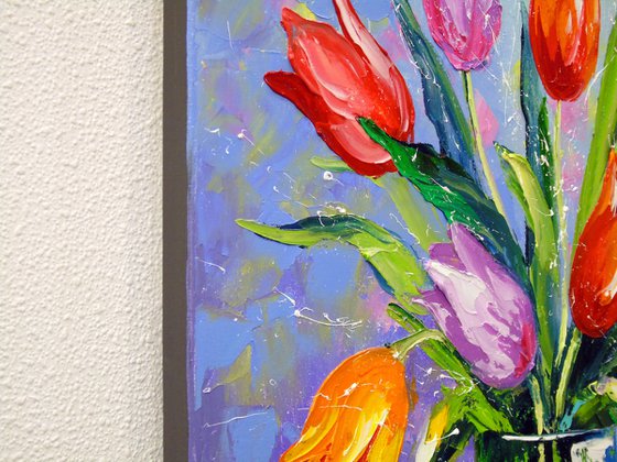 Bouquet of multi-colored tulips