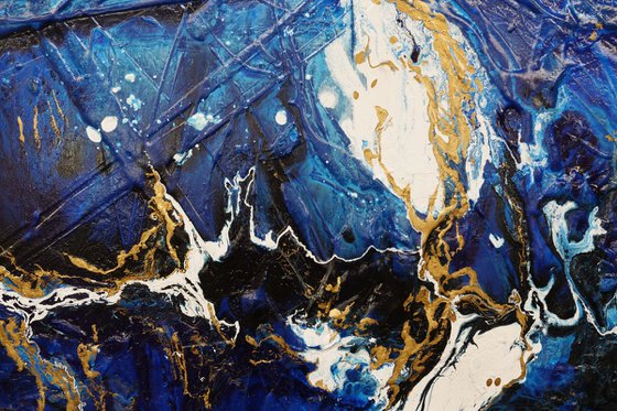 Golden Blu 190cm x 100cm Blue Gold Textured Abstract Art