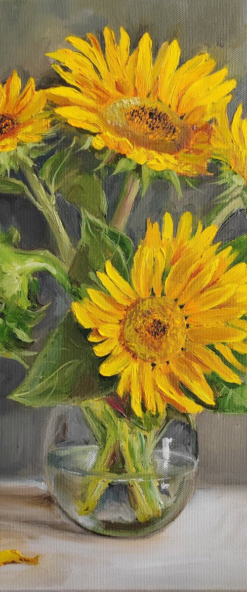 Sunflowers in a Vase bouquet of wild flowers by Leyla Demir