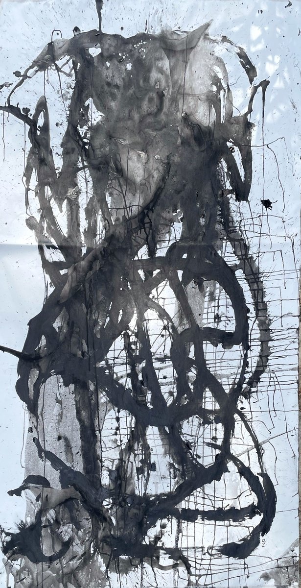 Abstract Painting By Mattia Paoli, 47 X 83", Ab#333 Black Mirror, Original Artwork