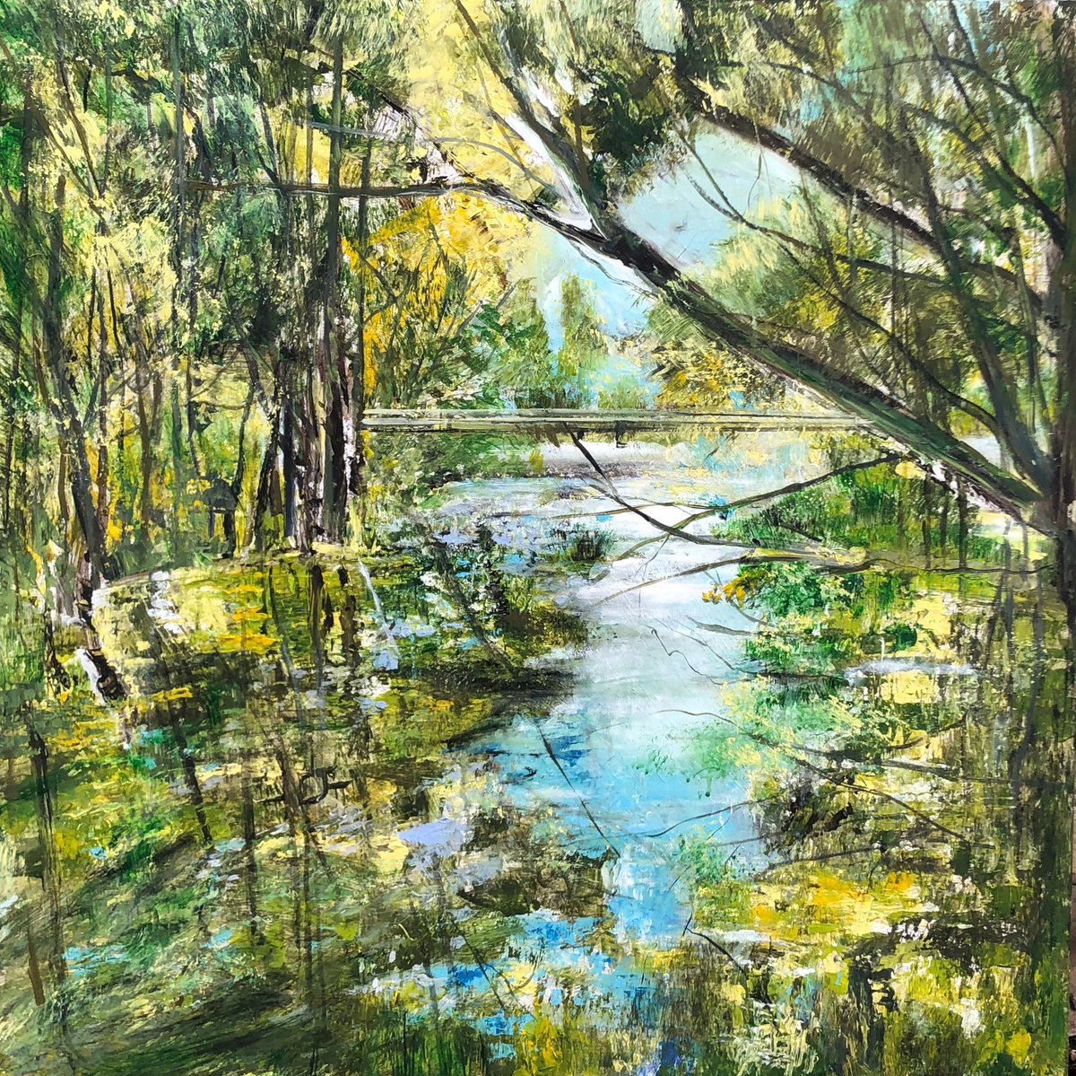 Impressionistic Landscape Oil Painting By Snezana Djordjevic, 31 X 31", Beside The Source, Original Artwork