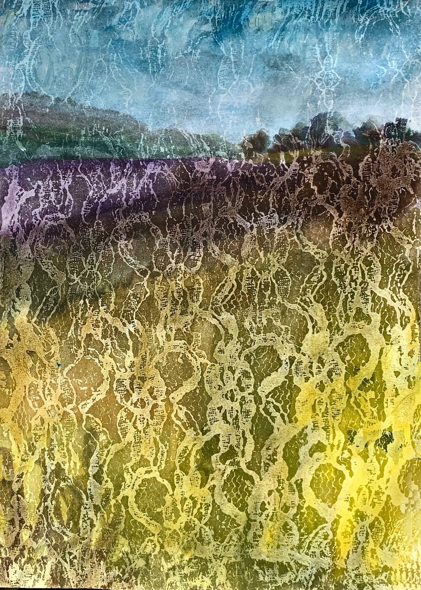 Expressive Landscape Watercolour By Suzsi Corio, 12 X 15", View Through The Lace Curtain, Original Artwork