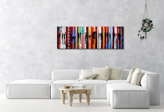 CITY LIGHTS - ABSTRACT PAINTING * 180 x 60 CMS * PEOPLE * STREET LIFE *