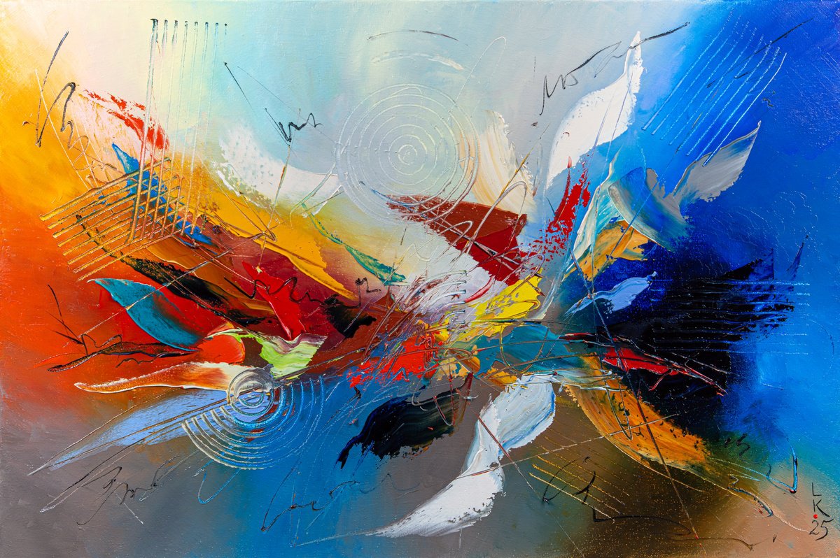 Abstract Oil Painting By Liubov Kuptsova, 24 X 16", Dance Of Elements, Original Artwork